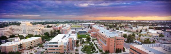 U. Colorado Anschutz Medical Campus aerial view at sunset