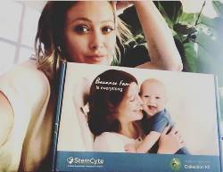 Hilary Duff with StemCyte collection kit