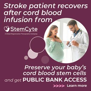 Stroke patient recovers after cord blood infusion from StemCyte