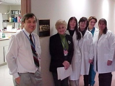 Initial 1998 staff of Community Blood Services stem cell lab: Roger with Liz, Anna, Barbara, Misty, and Marjely.