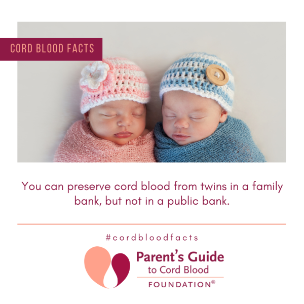 You can preserve cord blood from twins in a family bank, but not in a public bank