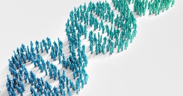 DNA strands made of people